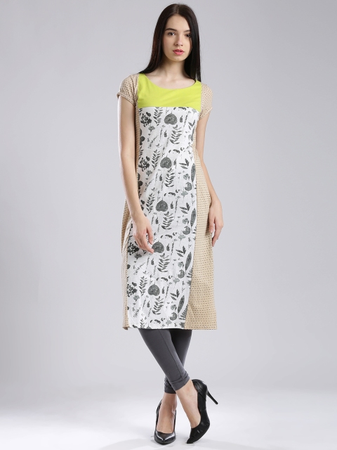 

W Beige & White Printed Kurta