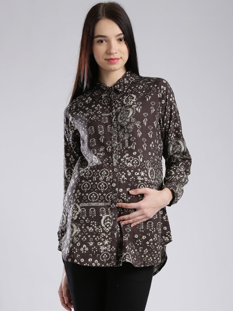 

W Grey Abstract Print Longline Materinity Shirt