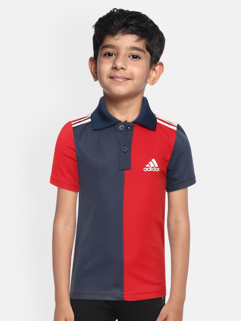 

ADIDAS Boys Red & Navy Colourblocked Polo Collar T-shirt