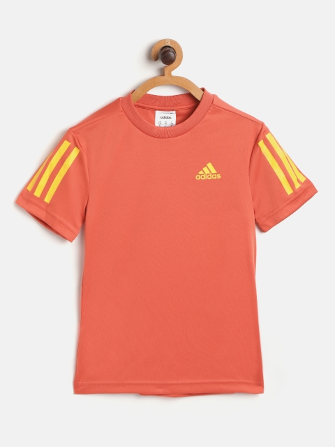 

ADIDAS Boys Rust Orange & Yellow 3S Life Printed Back Round Neck T-shirt