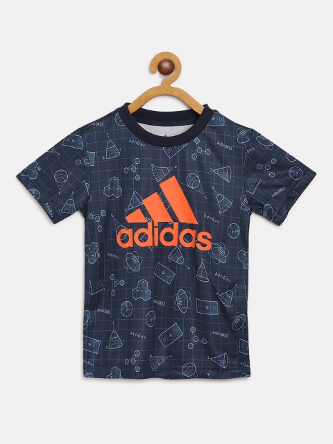 

ADIDAS Boys Navy Blue & Orange Sustainable Essentials Printed Training T-Shirt