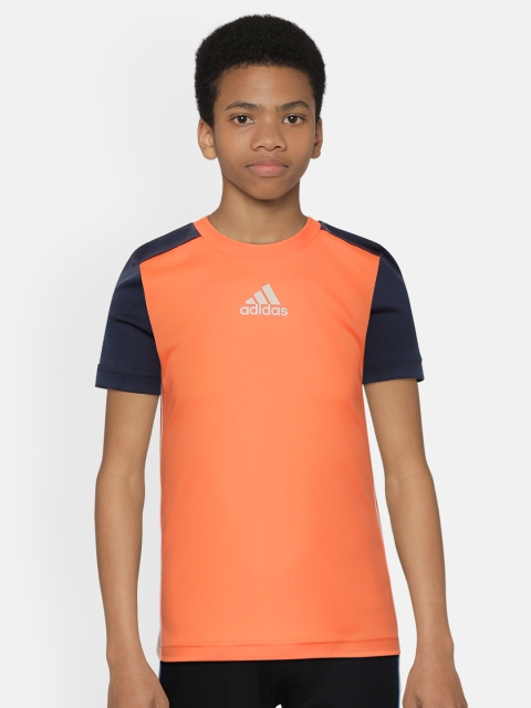 

ADIDAS Boys Orange & Navy Blue 3S Brand Logo Print Detail Sports T-shirt