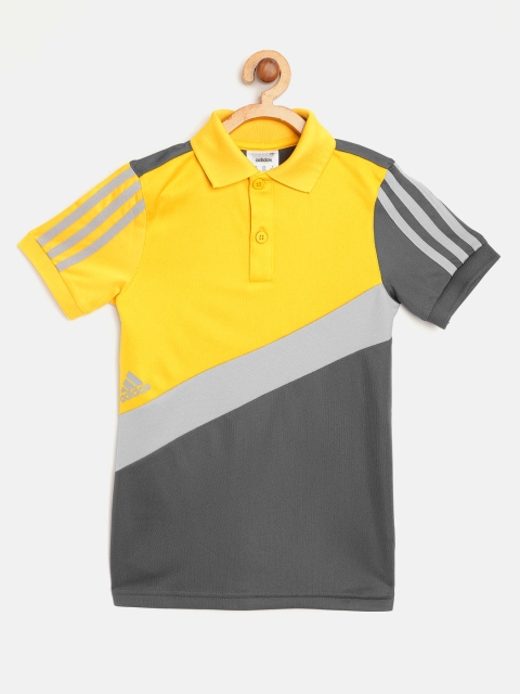 

ADIDAS Boys Yellow & Grey Colourblocked 3S C Polo Collar T-shirt