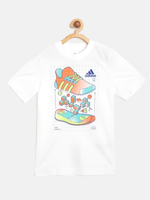 

ADIDAS Boys White & Orange Graphic Print Essentials Cotton Training Sustainable T-shirt