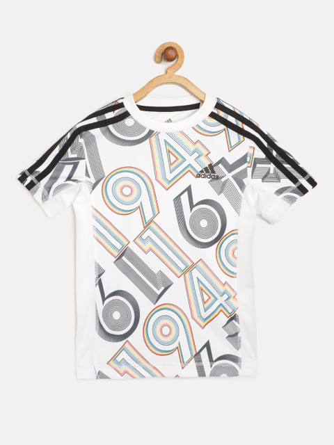 

ADIDAS Boys White & Black Aeroready Bold Graphic Print AO Training Sustainable T-shirt