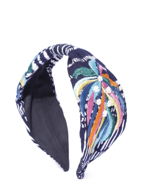 

Blueberry Blue & Pink Printed & Embroidered Knot Hairband with Beaded Detail