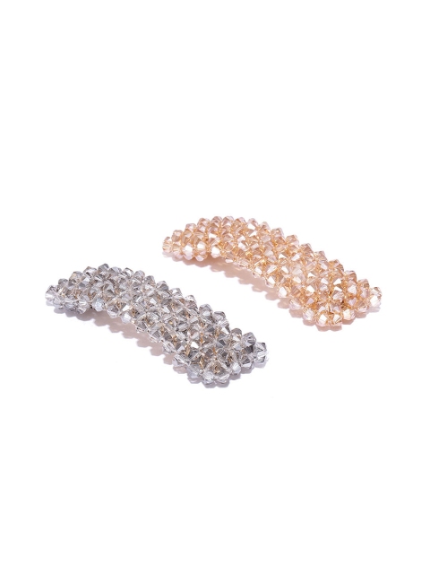 

Blueberry Set of 2 Beaded Tic Tac Hair Clips, Metallic