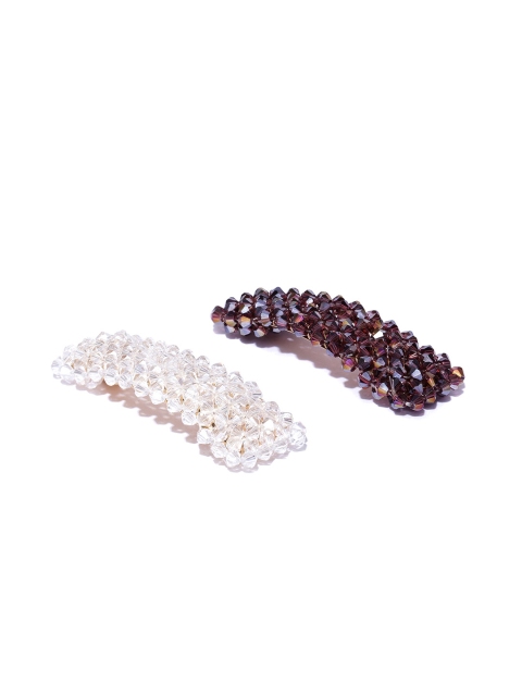 

Blueberry Women Set of 2 Beaded Tic Tac Hair Clips, Off white