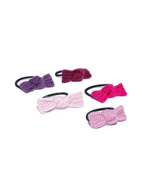 

Blueberry Women Set of 5 Knot Detail Ponytail Holders, Pink