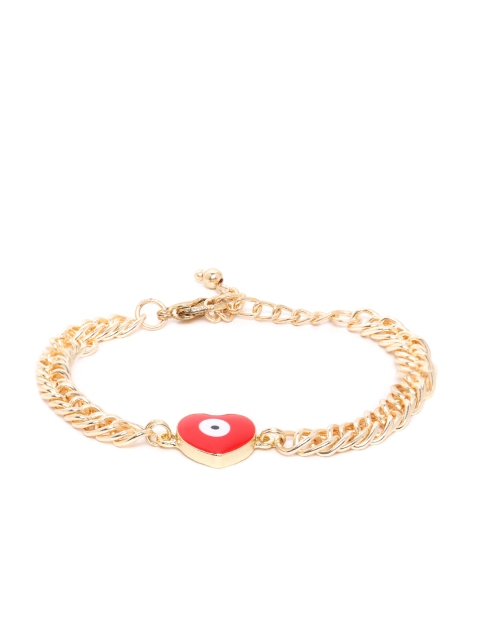 

Blueberry Red Gold-Plated Handcrafted Heart Shaped Evil Eye Link Bracelet
