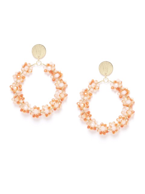 

Blueberry Peach-Coloured Gold-Plated Handcrafted Beaded Circular Drop Earrings
