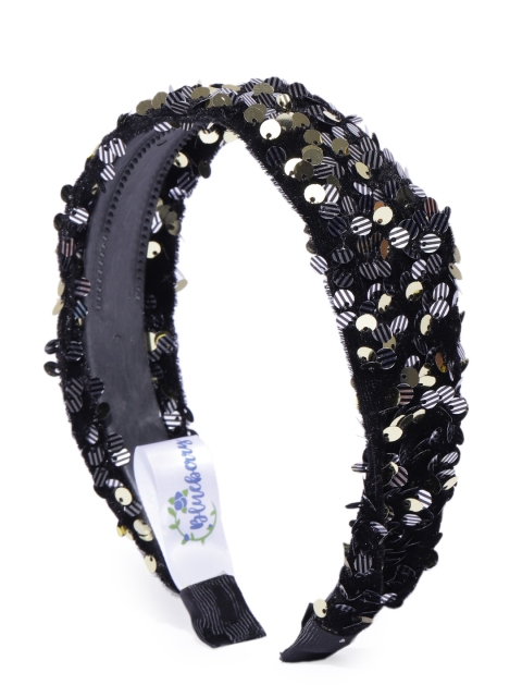 

Blueberry Women Black & Silver-Toned Sequinned Velvet Finish Hairband