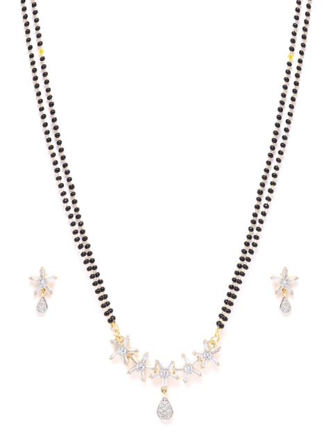 

ANESH Black Gold-Plated CZ-Studded & Beaded Mangalsutra & Earrings Set