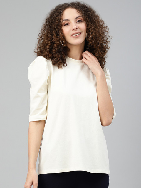 

Femella Women Off White Solid Puff Sleeves Top