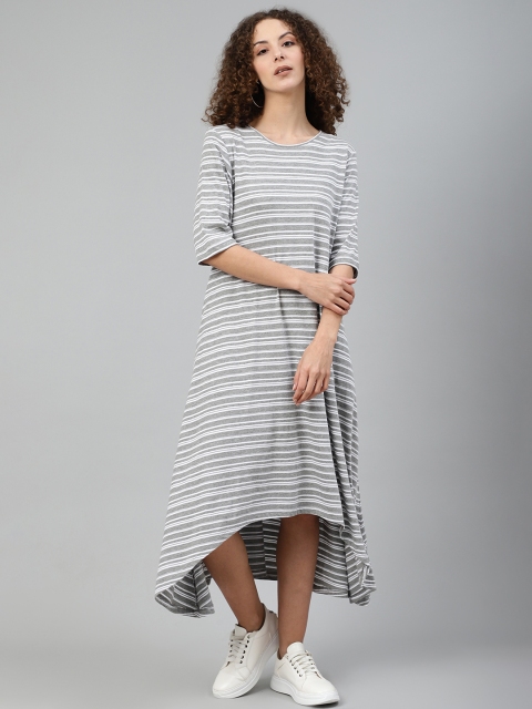 

Femella Women Grey & White Striped Cotton A-Line Dress