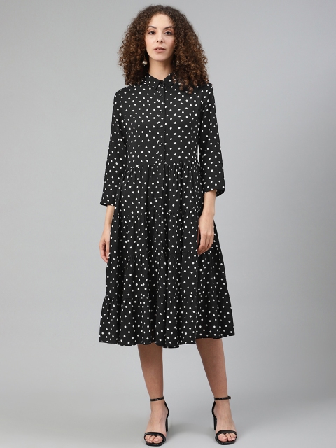 

Femella Women Black & White Polka Dot Print Shirt Dress