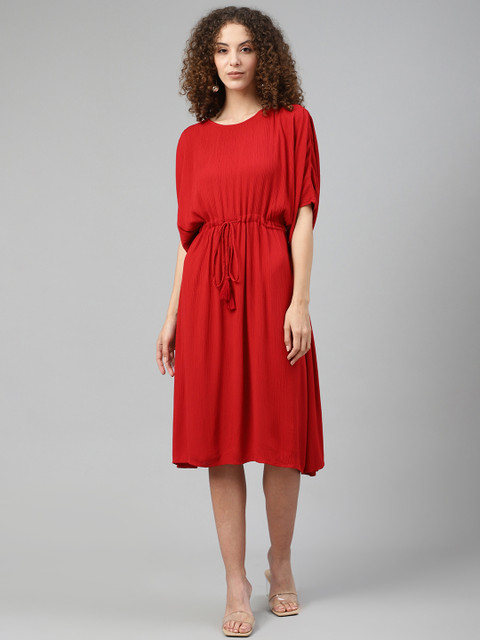 

Femella Women Red Crinkled A-Line Dress