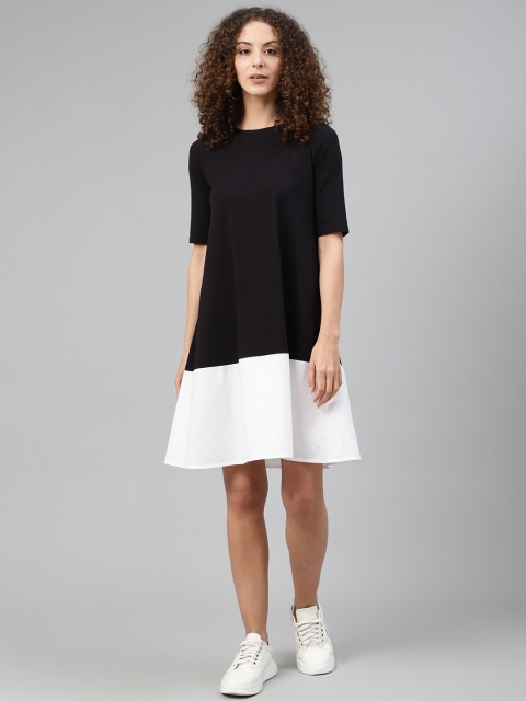 

Femella Women Black & White Colourblocked A-Line Dress