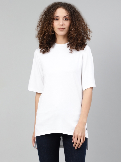 

Femella Women White Solid Longline T-shirt