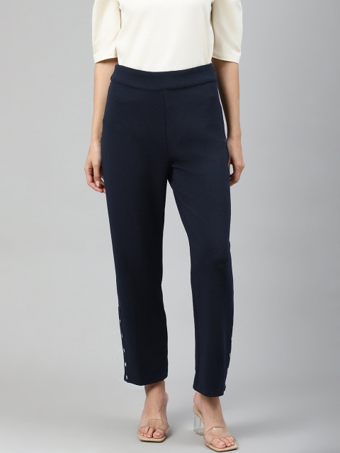 

Femella Women Navy Blue Solid Relaxed Regular Fit Regular Trousers with Rivets