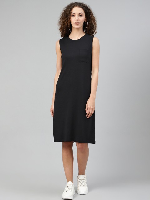 

Femella Women Black Solid Cotton T-shirt Dress