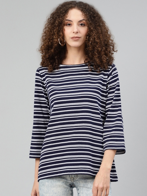 

Femella Women Navy Blue & White Striped Pure Cotton Top