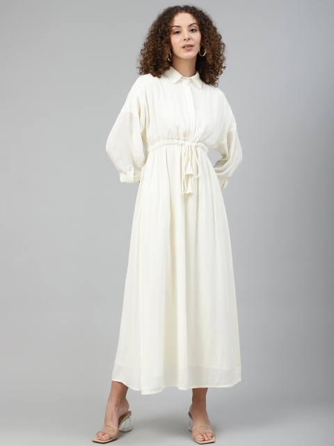

Femella Women Off-White Solid Crinkled Maxi Dress