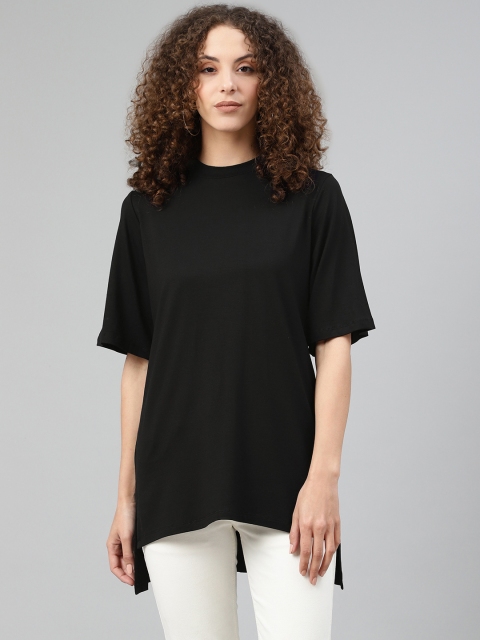 

Femella Women Black Solid Longline T-shirt