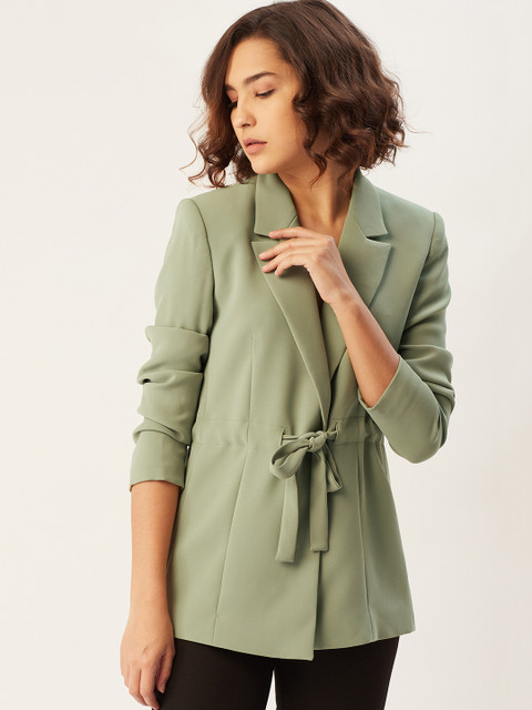 

MANGO Women Green Solid Regular Fit Single Breasted Casual Blazer