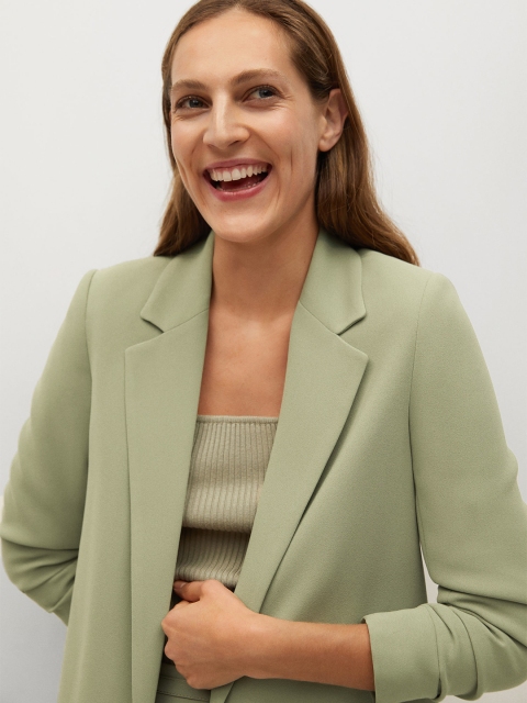 

MANGO Women Green Solid Open Front Blazer
