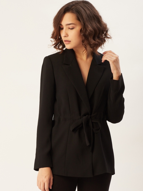

MANGO Women Black Solid Regular Fit Tie-Up Casual Blazer