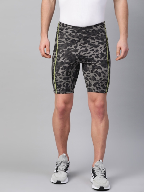 

ADIDAS Men Black & Charcoal Grey Camouflage Print Adizero Primeblue Running Short Tights