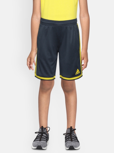

ADIDAS Boys Teal Blue & Yellow Solid 3 Stripe Sports Shorts