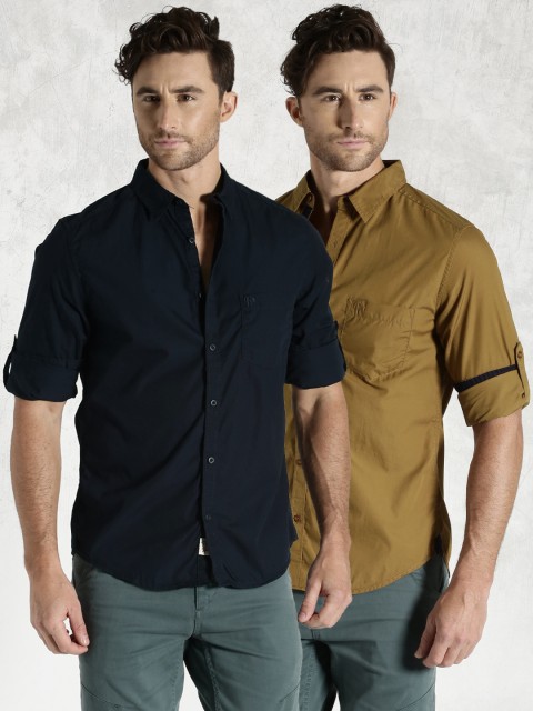 

Roadster Men Pack of 2 Casual Shirts, Khaki
