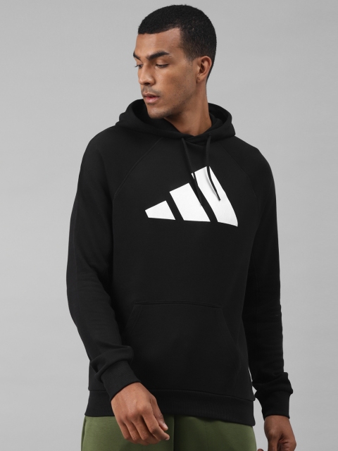 

ADIDAS Men Black & White Printed FI Hooded Pure Cotton Sweatshirt