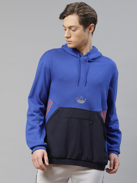 

ADIDAS Originals Men Blue Colourblocked SPRT ARCH Pure Cotton Hooded Sweatshirt