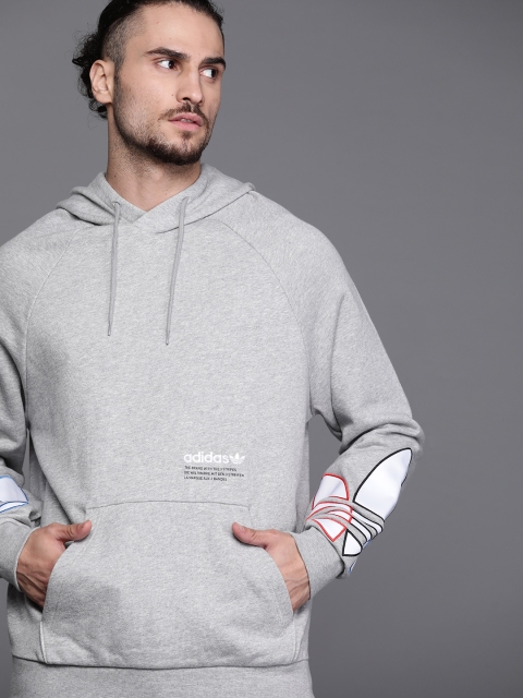 

ADIDAS Originals Men Pure Cotton Adicolor Tricolor Trefoil Hoodie, Grey melange