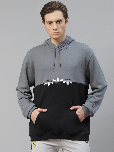 

ADIDAS Originals Men Black & Grey Colourblocked Hooded Sweatshirt
