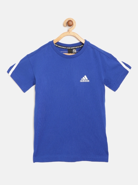 

ADIDAS Boys Blue Pure Cotton 3-Striped Training Pure Cotton T-shirt