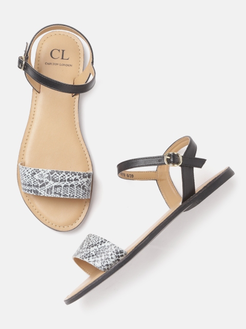 

Carlton London Women Grey & Black Croc Print Open Toe Flats