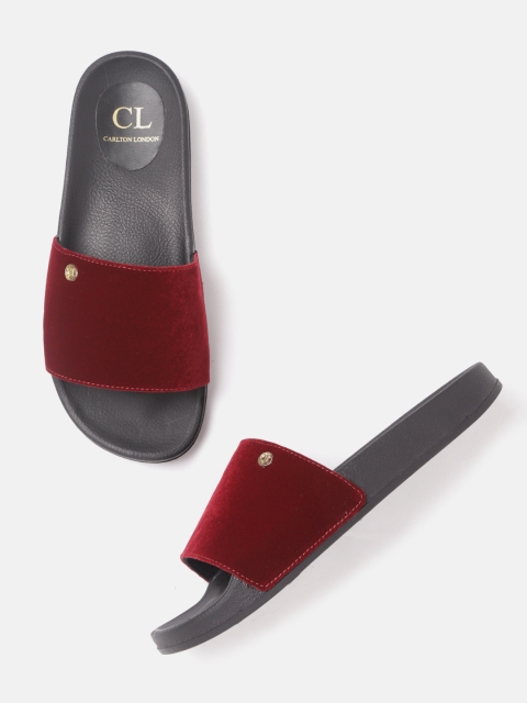

Carlton London Women Burgundy Solid Velvet Finish Open Toe Flats
