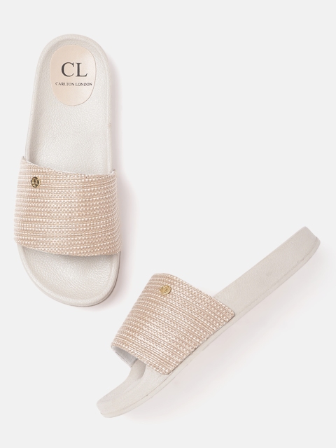 

Carlton London Women Beige & Off-White Woven Design Open Toe Flats