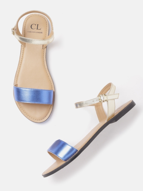 

Carlton London Women Blue & Gold-Toned Colourblocked Open Toe Flats