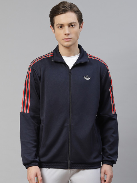 

ADIDAS Originals Men Navy Blue Solid SPRT POLY TT 3 Striped Jacket