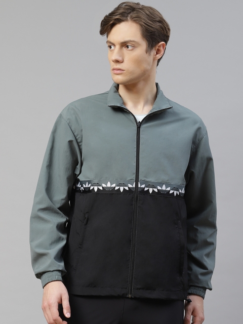 

ADIDAS Originals Men Grey & Black Colourblocked Sliced Trefoil Track Jacket