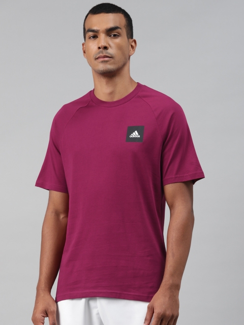 

ADIDAS Men Magenta Cotton Solid Round Neck Sustainable T-shirt