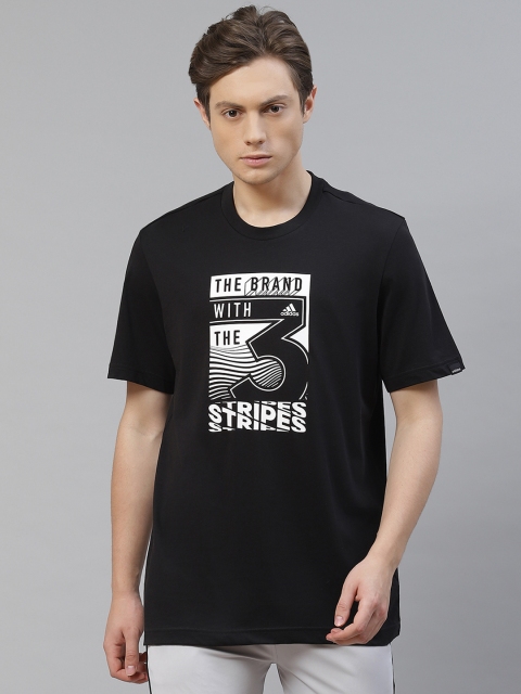 

ADIDAS Men Black White EXTMO Slogan Print Pure Cotton T-shirt
