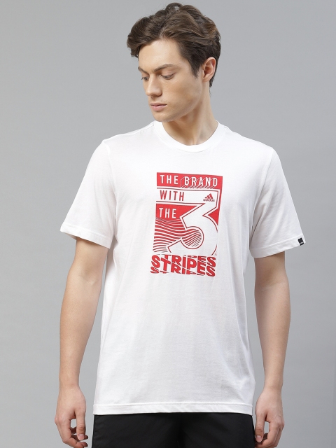 

ADIDAS Men White Red Pure Cotton Printed Round Neck Pure Cotton T-shirt
