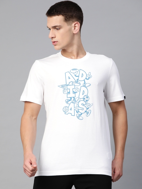 

ADIDAS Men White & Blue Pure Cotton Printed Round Neck T-shirt