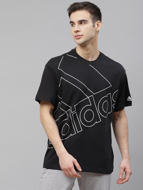 

ADIDAS Unisex Black & White Sport Inspired Giant Logo Q1 Cotton Printed Round Neck T-shirt
